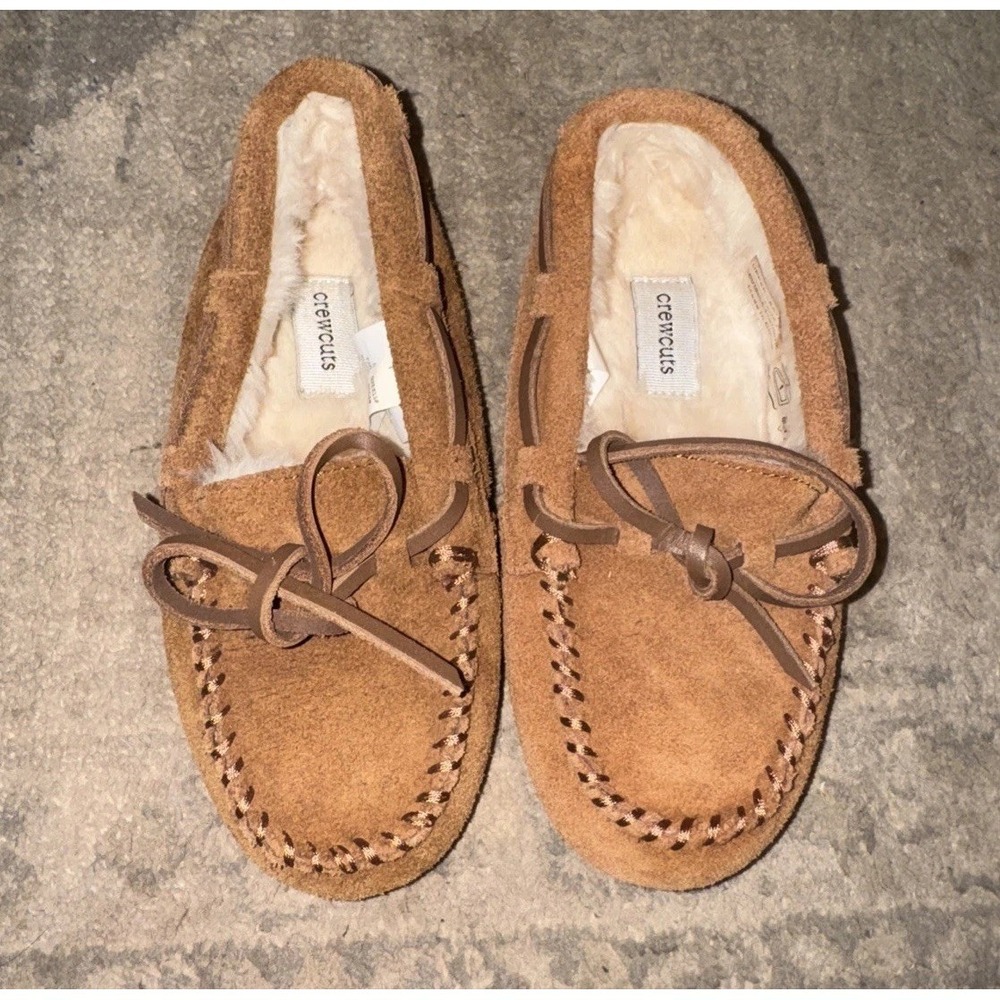 CREW CUTS FAUX SHEARLING LEATHER MOCCASINS LODGE SLEEPERS KIDS Size K 13